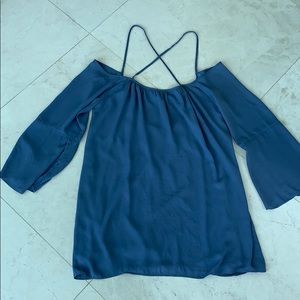 Blue, long sleeved open back shift dress